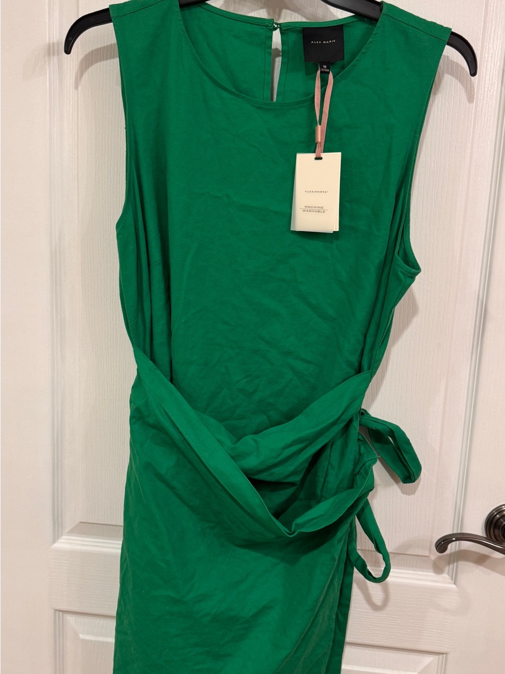 Alex Marie Sleeveless Emerald Green Wrap-Detail Midi Dress